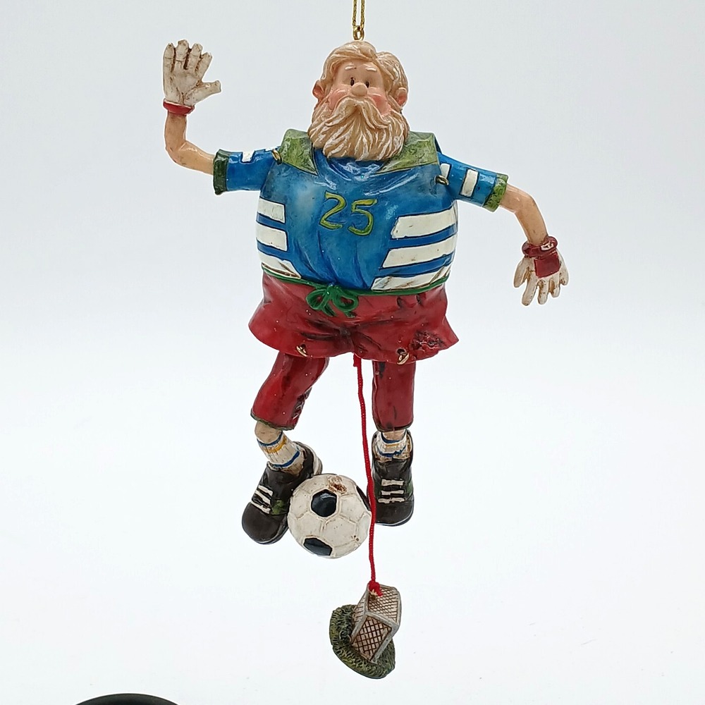 Soccer Santa Jumping Jack Ornament Gift, Hanging Dangling Santa 6" Pull String